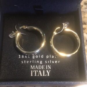 🆕 Lucia Mara 18kt Gold Plate Sterling Silver Hoop Earrings Italy~Medium/Thick